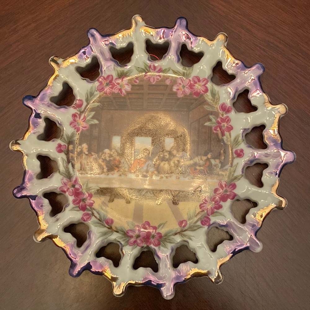 Vintage Last Supper Japanese Reticulated Porcelain Plate 7"
